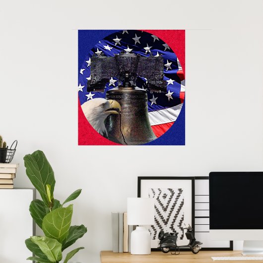 American Bald Eagle, Bell and Flag Poster (Heimbüro)