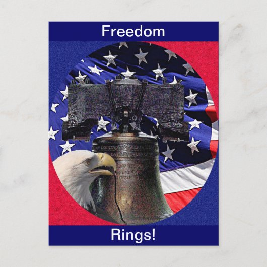 American Bald Eagle, Bell und Flag Postkarte (Vorderseite)