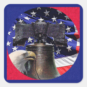 American Bald Eagle, Bell und Flag Quadratischer Aufkleber