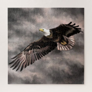 American Bald Eagle Flying in Sturmwolken Zeichne Puzzle