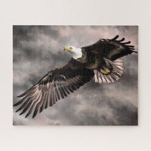American Bald Eagle Flying in Sturmwolken Zeichne Puzzle (Horizontal)