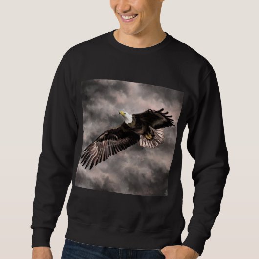 American Bald Eagle Flying in Sturmwolken Zeichne Sweatshirt (Vorderseite)