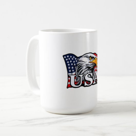 American Bald Eagle mit USA Flag - Patriotic USA Kaffeetasse (Vorderseite Links)