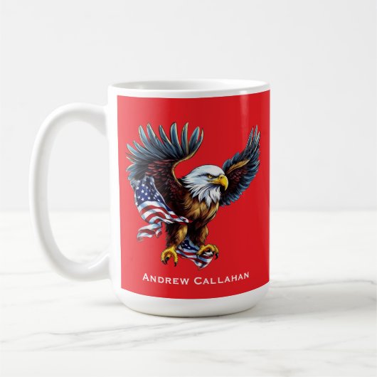 American Bald Eagle Patriotic USA Flag 4. Juli Kaffeetasse (Links)