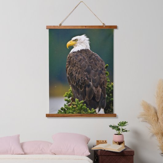 American Bald Eagle Perched Wandteppich Mit Holzrahmen (Schlafzimmer)
