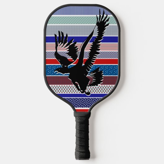 American Bald Eagle Silhouette, rot, weiß und blau Pickleball Schläger (Vorderseite)