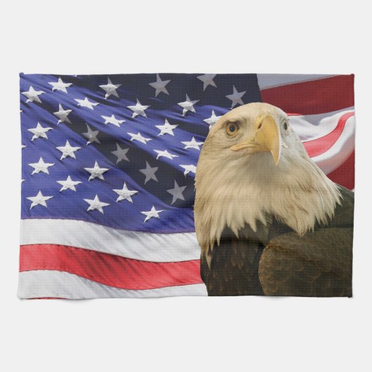 American Bald Eagle und Flag Geschirrtuch (Horizontal)