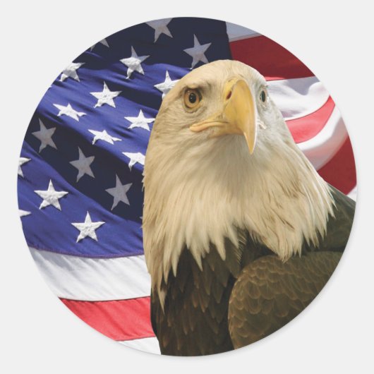 American Bald Eagle und Flag Runder Aufkleber (Vorderseite)