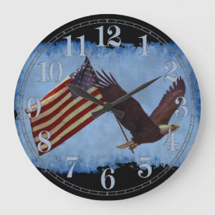 American Bald Eagle & US Flag Patriotic Art Clock Große Wanduhr