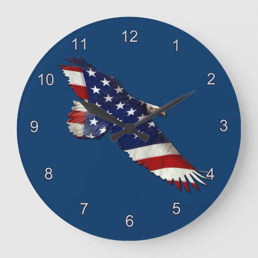 American Bald Eagle & US Flag Patriotic Art Clock Große Wanduhr (Vorderseite)