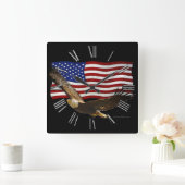 American Bald Eagle & US Flag Patriotic Art Clock Quadratische Wanduhr (Zuhause)