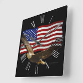 American Bald Eagle & US Flag Patriotic Art Clock Quadratische Wanduhr (Winkel)