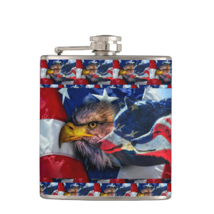 American Bald Eagle Wolf Flag Patriotic Flachmann