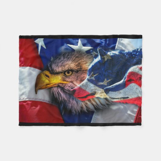 American Bald Eagle Wolf Flag Patriotic Fleecedecke (Vorderseite (Horizontal))