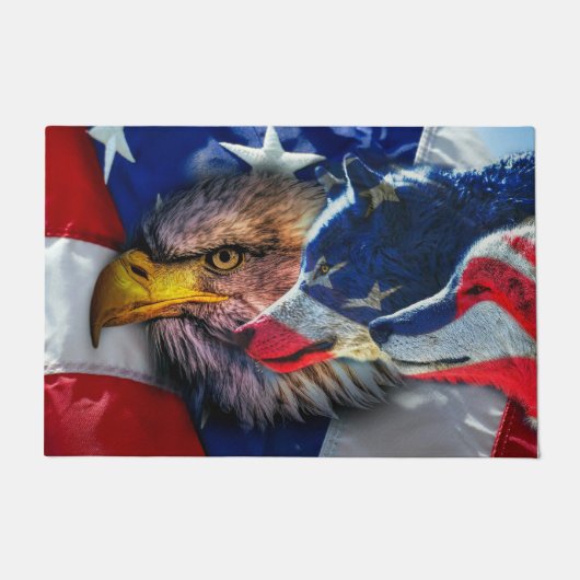 American Bald Eagle Wolf Flag Patriotic Fußmatte (Vorderseite)