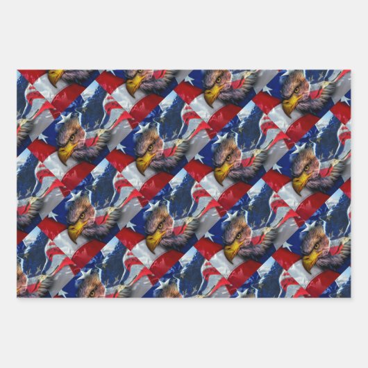 American Bald Eagle Wolf Flag Patriotic Geschenkpapier Set (Vorderseite 3)