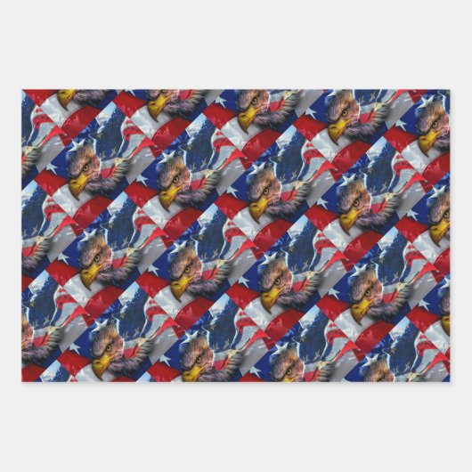 American Bald Eagle Wolf Flag Patriotic Geschenkpapier Set (Vorderseite)