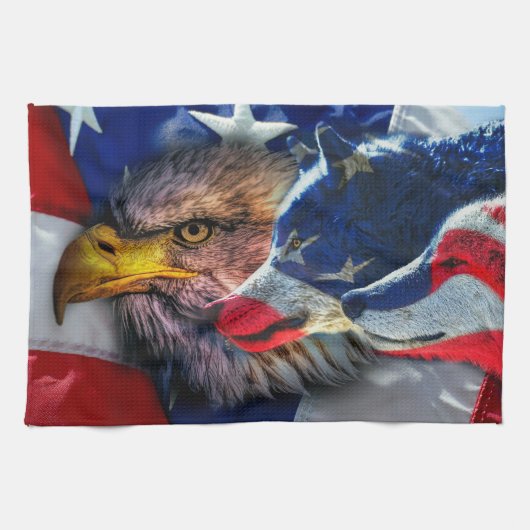 American Bald Eagle Wolf Flag Patriotic Geschirrtuch (Horizontal)
