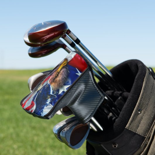 American Bald Eagle Wolf Flag Patriotic Golf Headcover (In Situ)