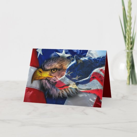 American Bald Eagle Wolf Flag Patriotic Karte (Vorderseite)