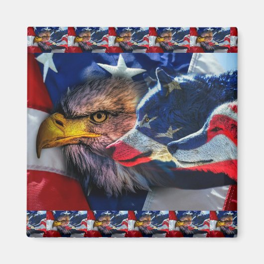 American Bald Eagle Wolf Flag Patriotic Magnet (Vorne)