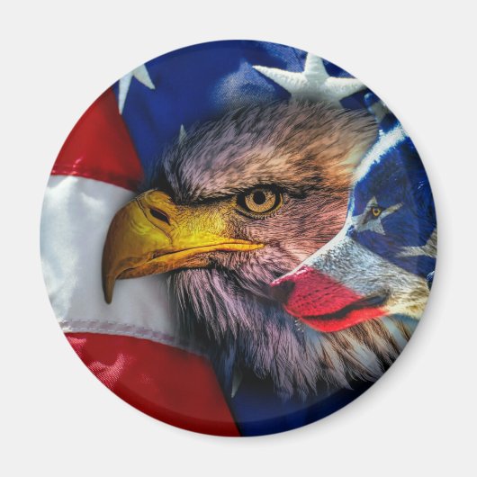 American Bald Eagle Wolf Flag Patriotic Magnet (Vorne)