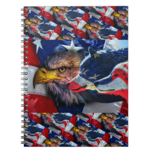 American Bald Eagle Wolf Flag Patriotic Notizblock