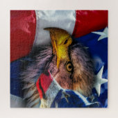 American Bald Eagle Wolf Flag Patriotic Puzzle (Horizontal)