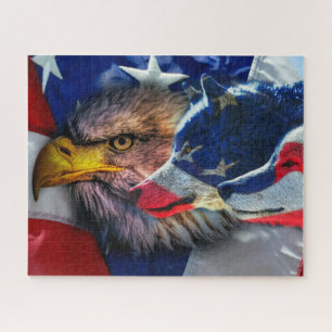 American Bald Eagle Wolf Flag Patriotic Puzzle