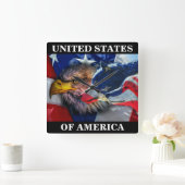 American Bald Eagle Wolf Flag Patriotic Quadratische Wanduhr (Zuhause)
