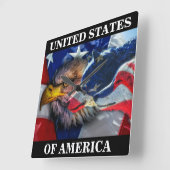 American Bald Eagle Wolf Flag Patriotic Quadratische Wanduhr (Winkel)