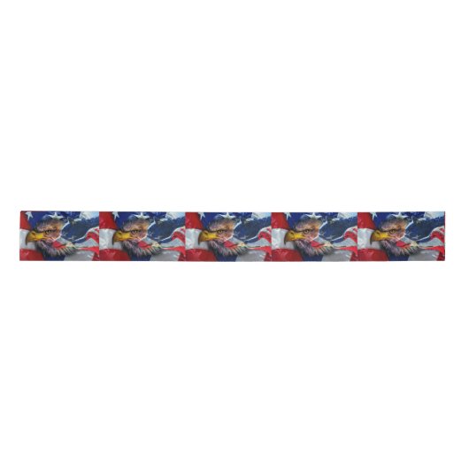 American Bald Eagle Wolf Flag Patriotic Satinband (Vorderseite)