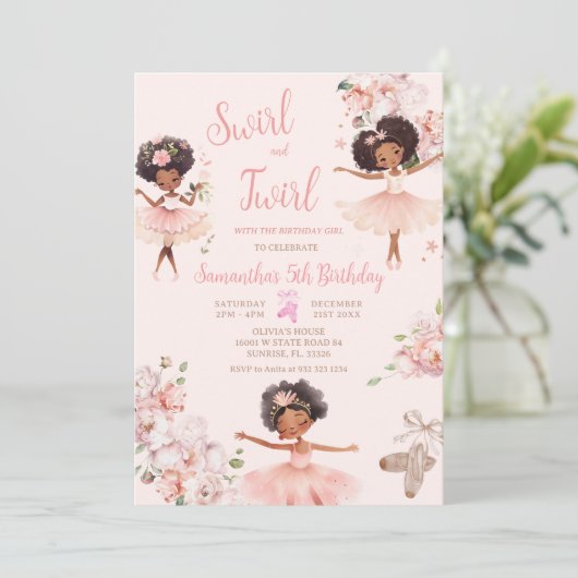 American Ballerina Girl Tutu Birthday Einladung (Stehend Vorderseite)