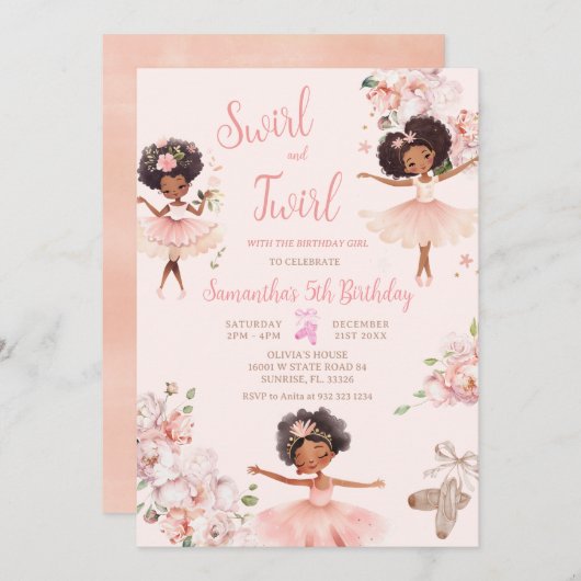 American Ballerina Girl Tutu Birthday Einladung (Vorne/Hinten)