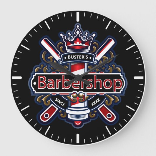 American Barber Personalize Große Wanduhr (Vorderseite)