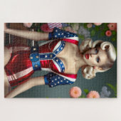 American Beauty Patriotic Blonde Button-up Girl Puzzle (Horizontal)