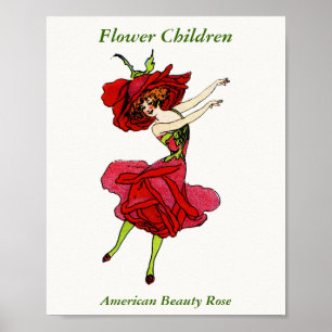 American Beauty Rose, Whimsical Blume Book Art Poster