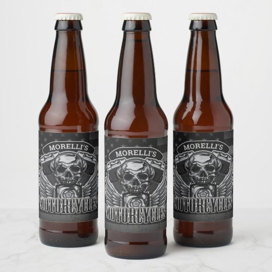American Biker ADD NAME Skull V-Twin Motorräder Bierflaschenetikett (Flaschen)