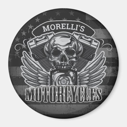 American Biker ADD NAME Skull V-Twin Motorräder Magnet (Vorne)