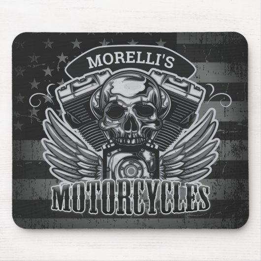 American Biker ADD NAME Skull V-Twin Motorräder Mousepad (Vorne)
