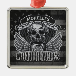 American Biker ADD NAME Skull V-Twin Motorräder Ornament Aus Metall