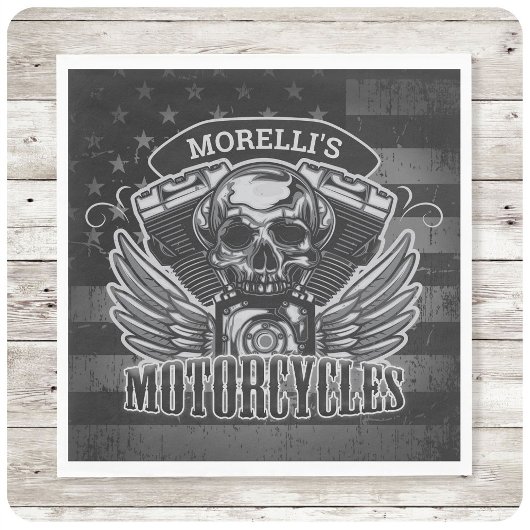 American Biker ADD NAME Skull V-Twin Motorräder Serviette