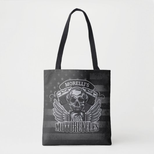 American Biker ADD NAME Skull V-Twin Motorräder Tasche (Vorderseite)