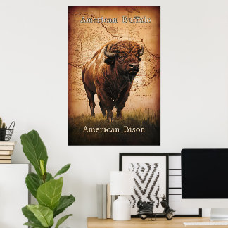 American Bison auf der Karte Poster