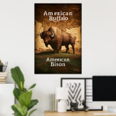American Bison auf Karte Poster (Heimbüro)