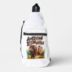 American Bison Buffalo mit amerikanischer Flagge Crossbody Bag