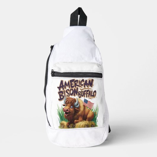 American Bison Buffalo mit amerikanischer Flagge Crossbody Bag (Vorderseite)
