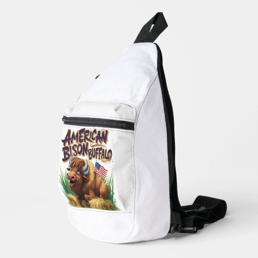 American Bison Buffalo mit amerikanischer Flagge Crossbody Bag (Rechte Ecke)