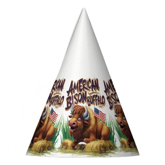 American Bison Buffalo mit amerikanischer Flagge Partyhütchen (Links)