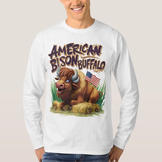American Bison Buffalo mit amerikanischer Flagge T-Shirt (Vorderseite)
